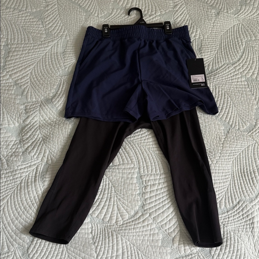 90 Degree By Reflex Kids' 2pc Navy Shorts with Black Compression Leggings NWT